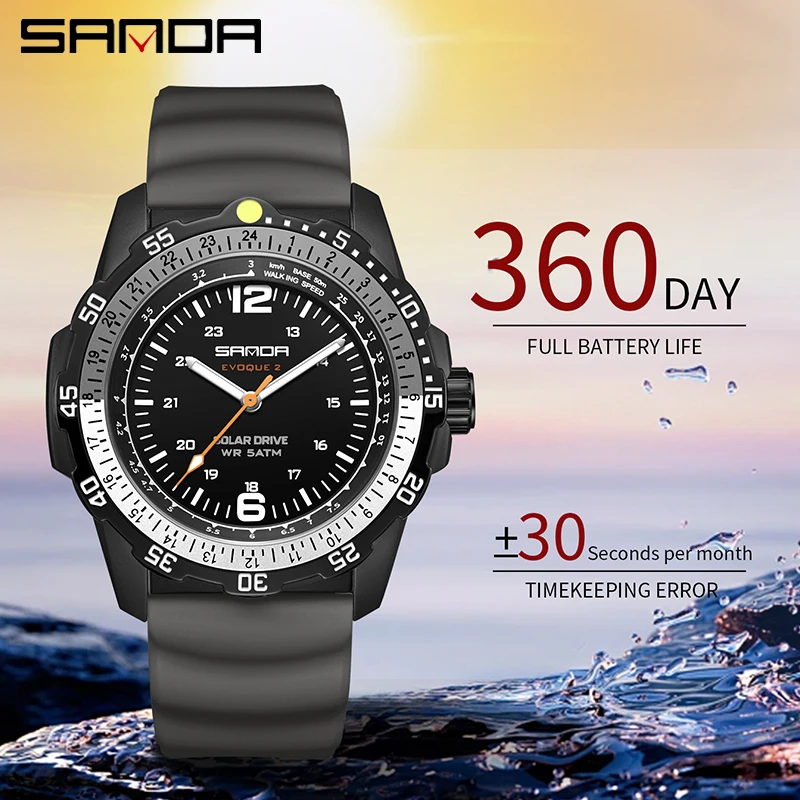 Solar Powered Watch - SANDA Jam Tangan Mewah Pria Baru