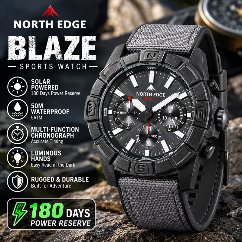 Solar Powered Watch - Jam Tangan Pria NORTH EDGE BLAZE,