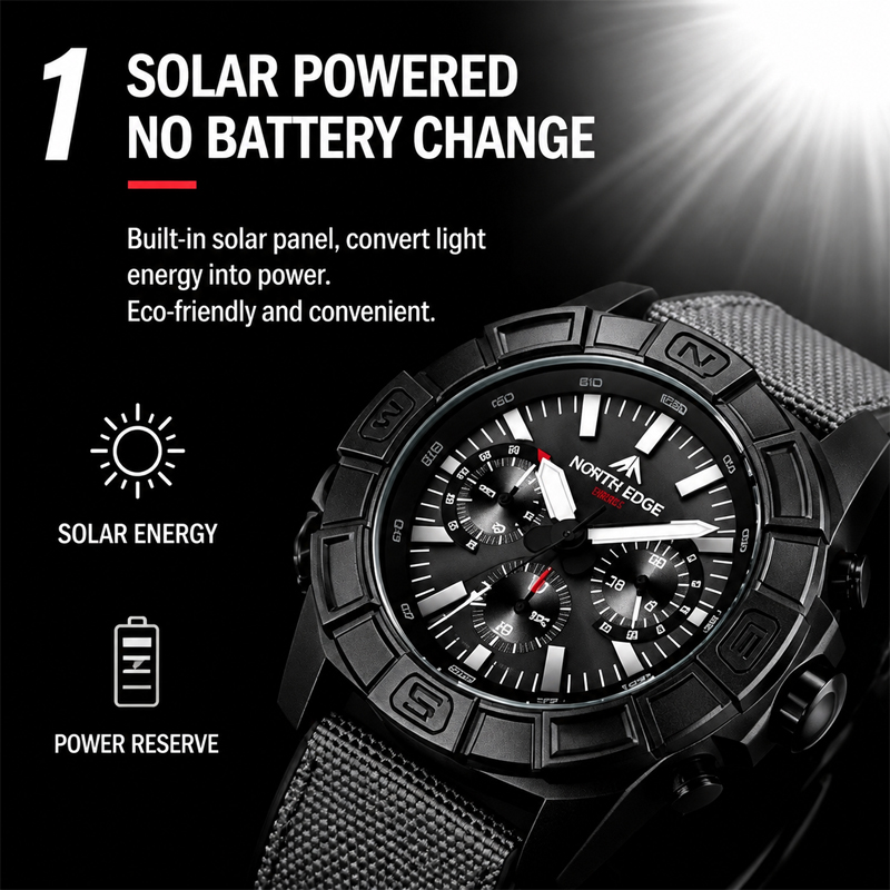 Jam Tangan Pria NORTH EDGE BLA - Solar Powered Watch ulasan dan harga